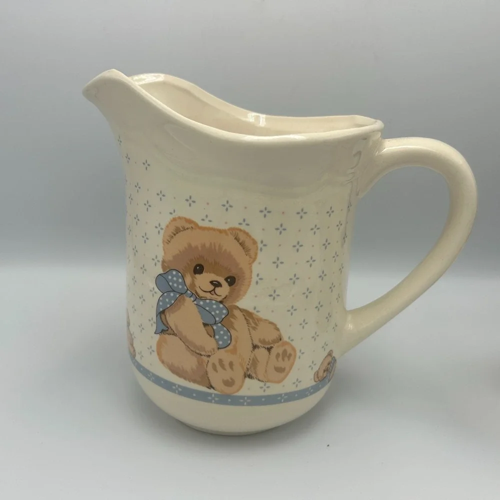 Vintage Tienshan Stoneware Country Bear Cottage Pitcher Bowl Spoon Rest Granny